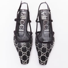 GUCCI Demi black suede trim monogram crystal mesh mules EU37