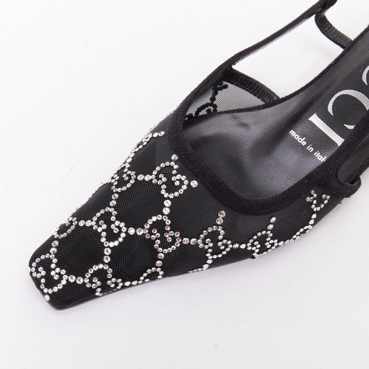 GUCCI Demi negro ante ribete monograma cristal malla mules EU37 en venta 2