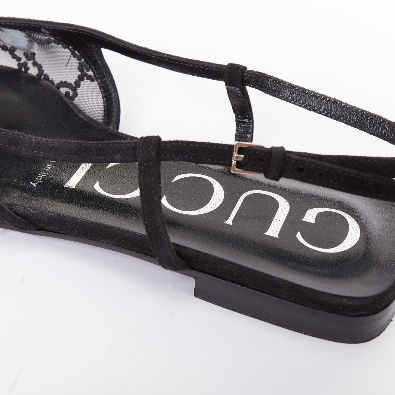 GUCCI Demi negro ante ribete monograma cristal malla mules EU37 en venta 3