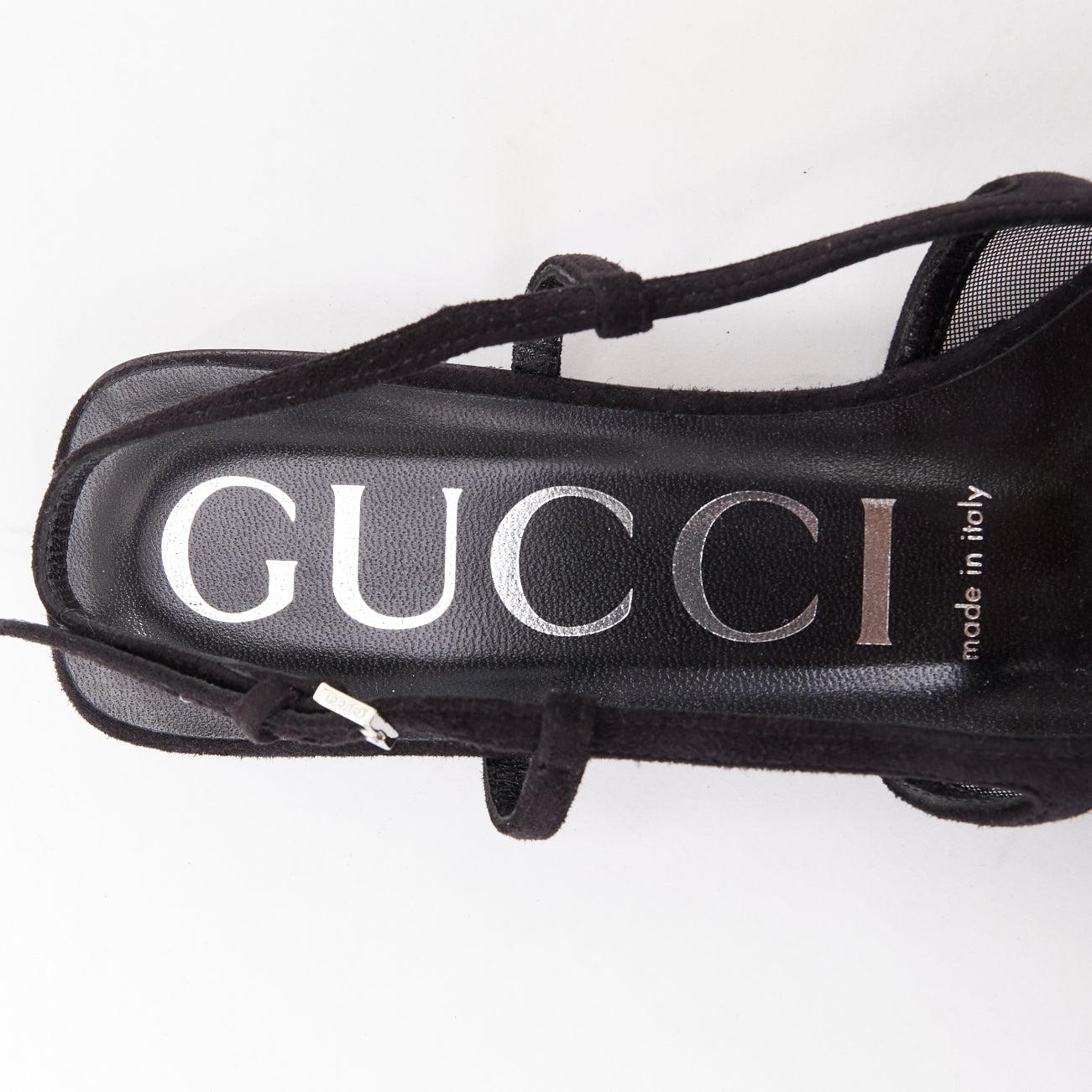 GUCCI Demi negro ante ribete monograma cristal malla mules EU37 en venta 4