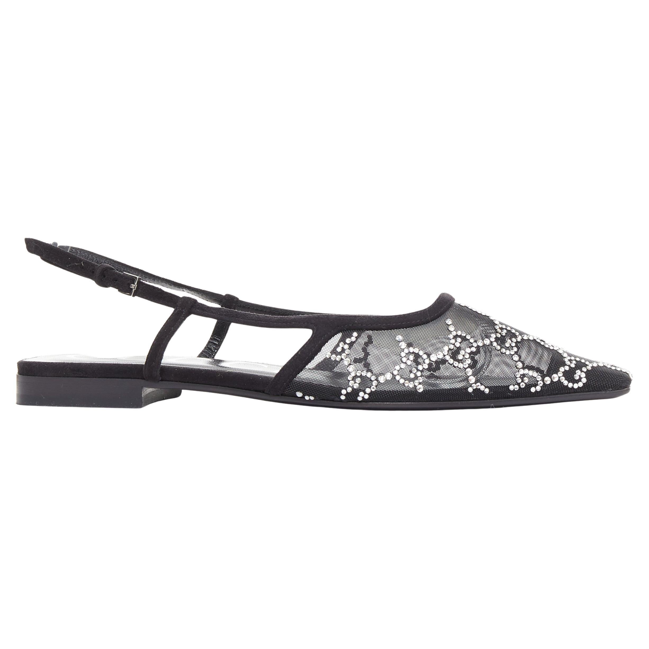 GUCCI Demi negro ante ribete monograma cristal malla mules EU37 en venta