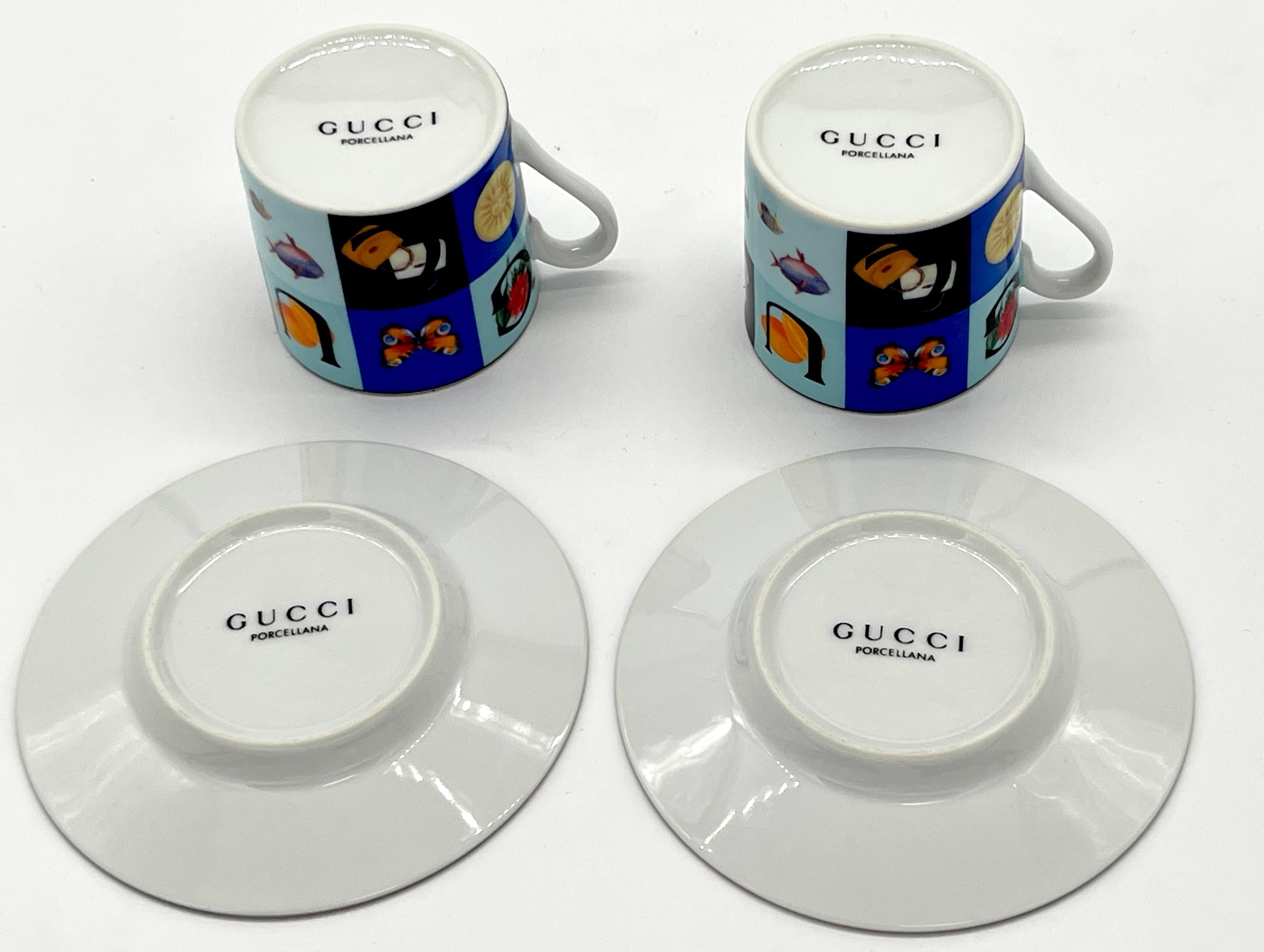 Two Gucci 'Guccissimo' Pattern Demitasse Cups & Saucers  For Sale 3