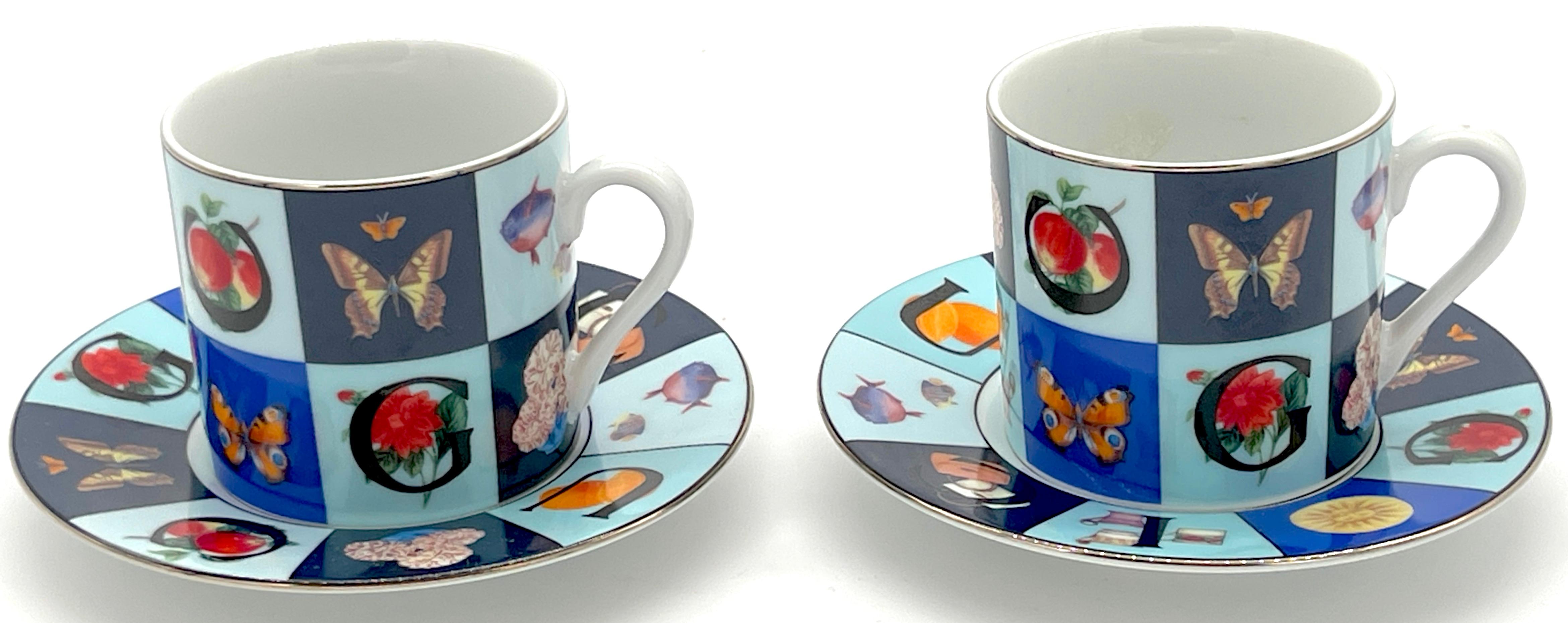 Modern Two Gucci 'Guccissimo' Pattern Demitasse Cups & Saucers  For Sale