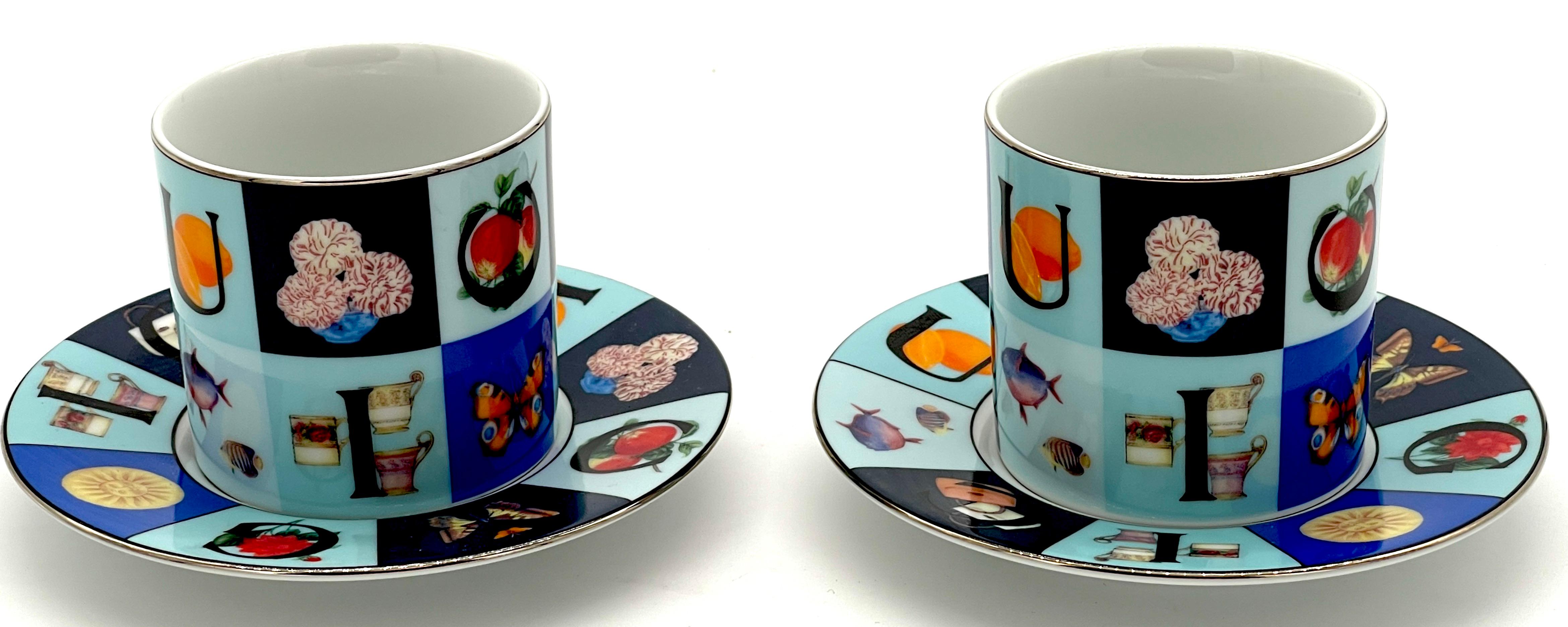Italian Two Gucci 'Guccissimo' Pattern Demitasse Cups & Saucers  For Sale