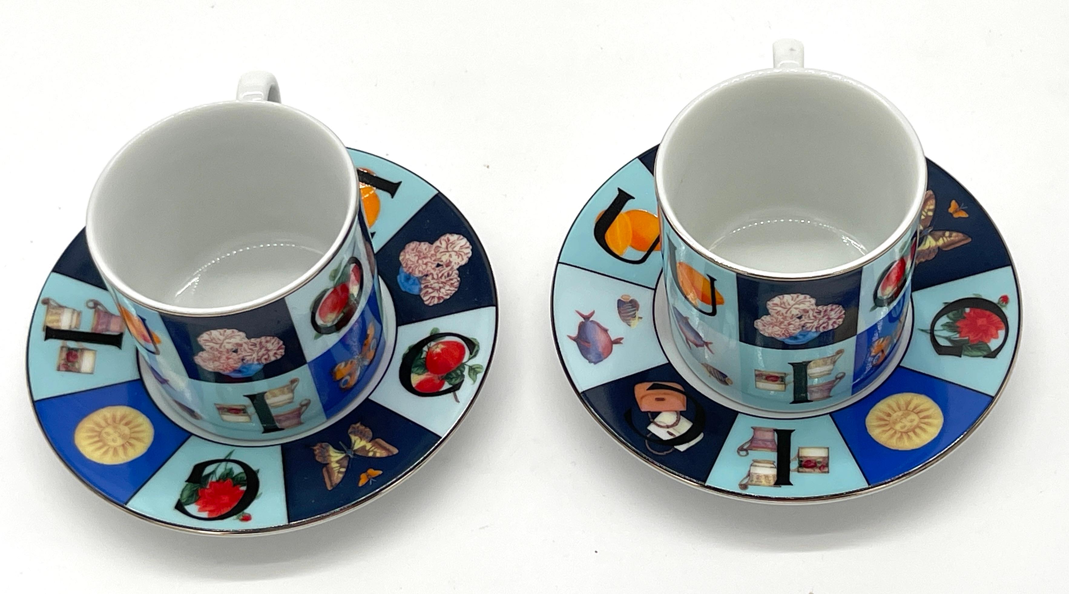 Enameled Two Gucci 'Guccissimo' Pattern Demitasse Cups & Saucers  For Sale