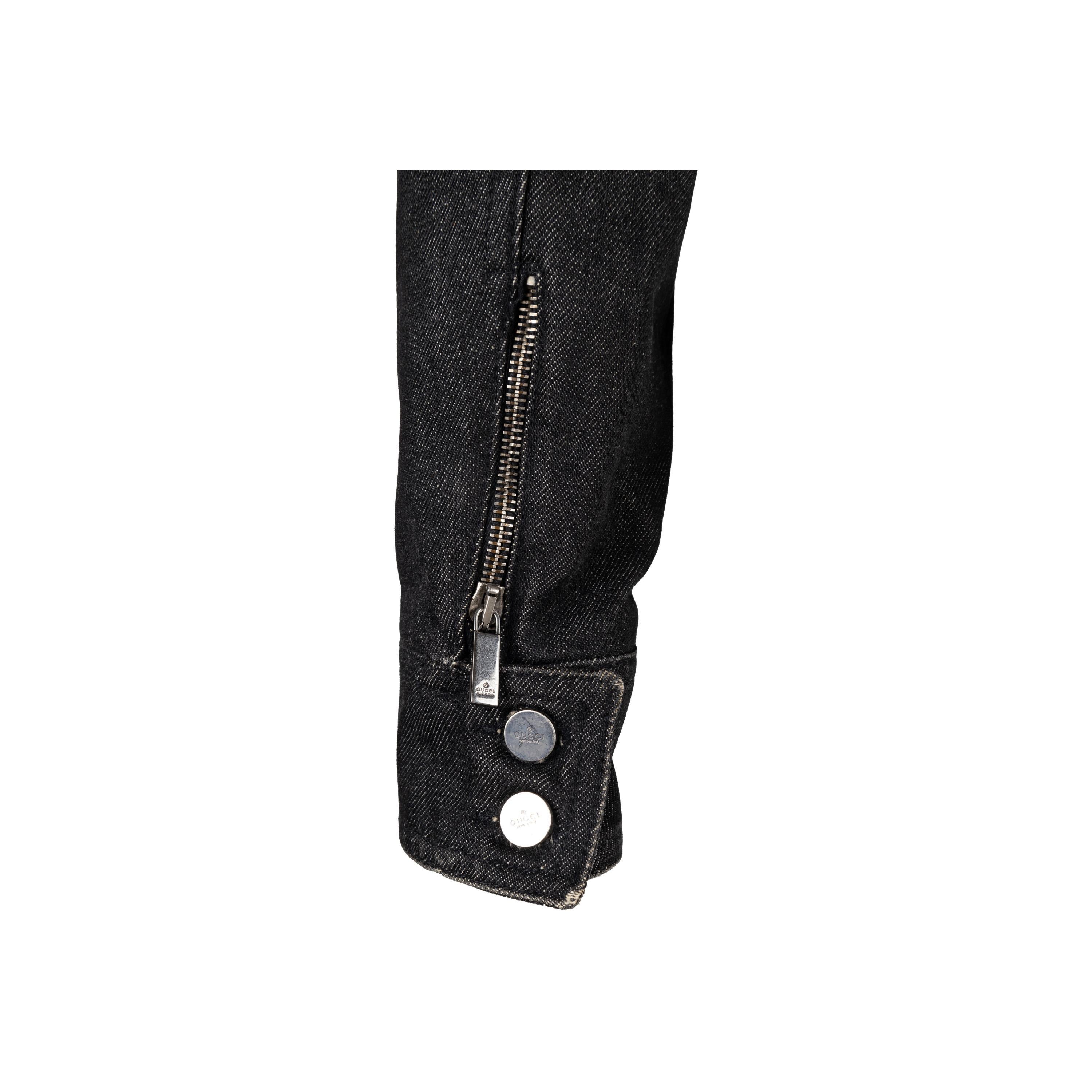 Black Gucci Denim Biker Jacket For Sale