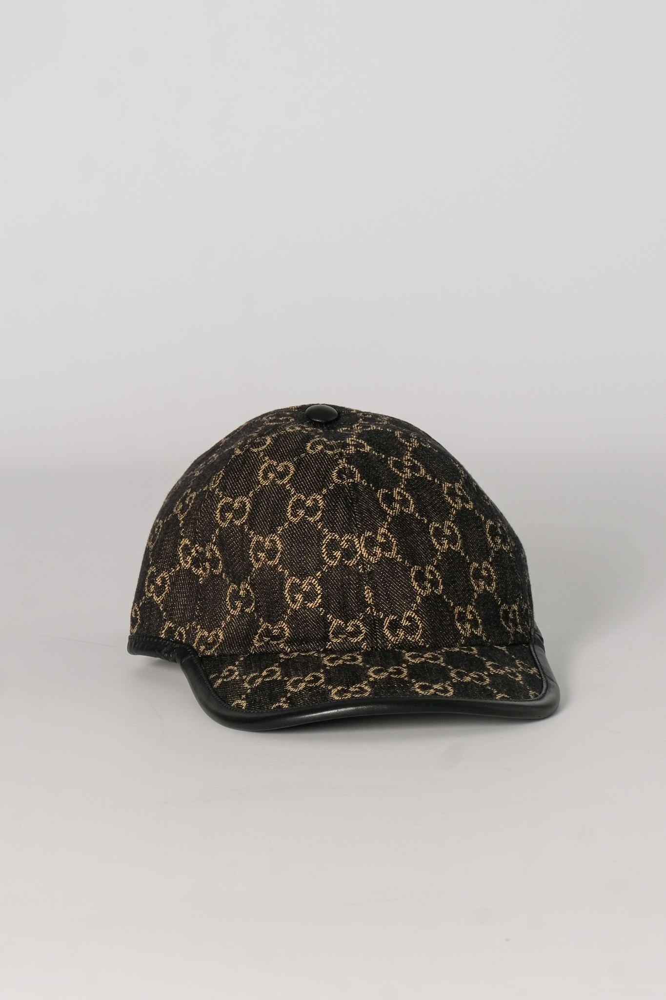 Gucci Denim Black GG Monogram Oscar Baseball Cap M In New Condition For Sale In Montreal, Quebec