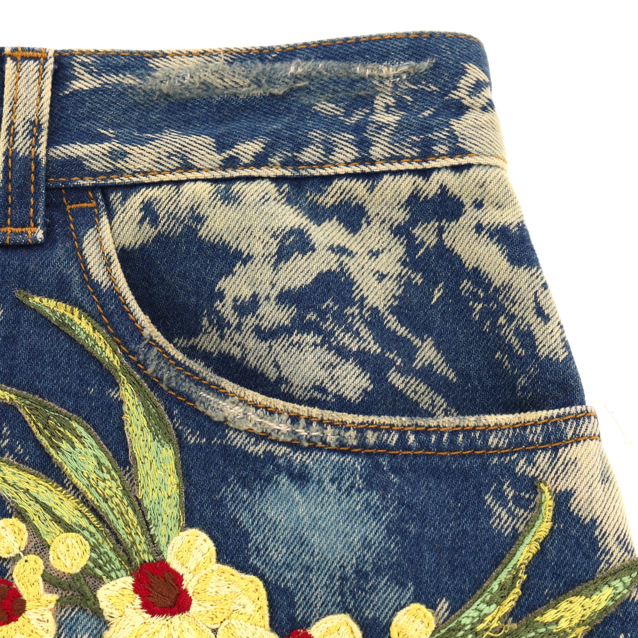 De las mujeres Falda Gucci Denim Algodón Bordada en venta
