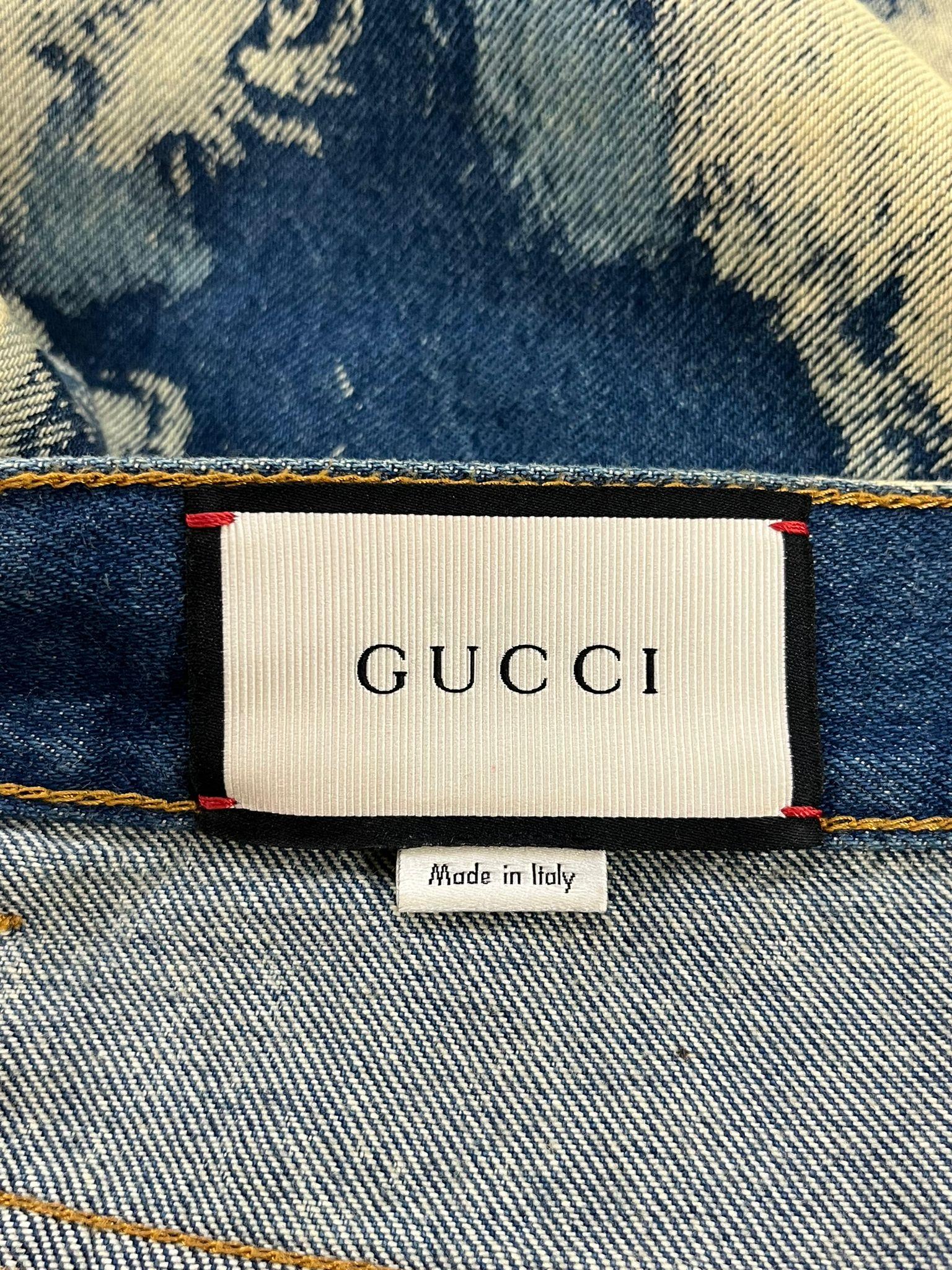 Gucci Denim Cotton Embroidered Skirt For Sale 2