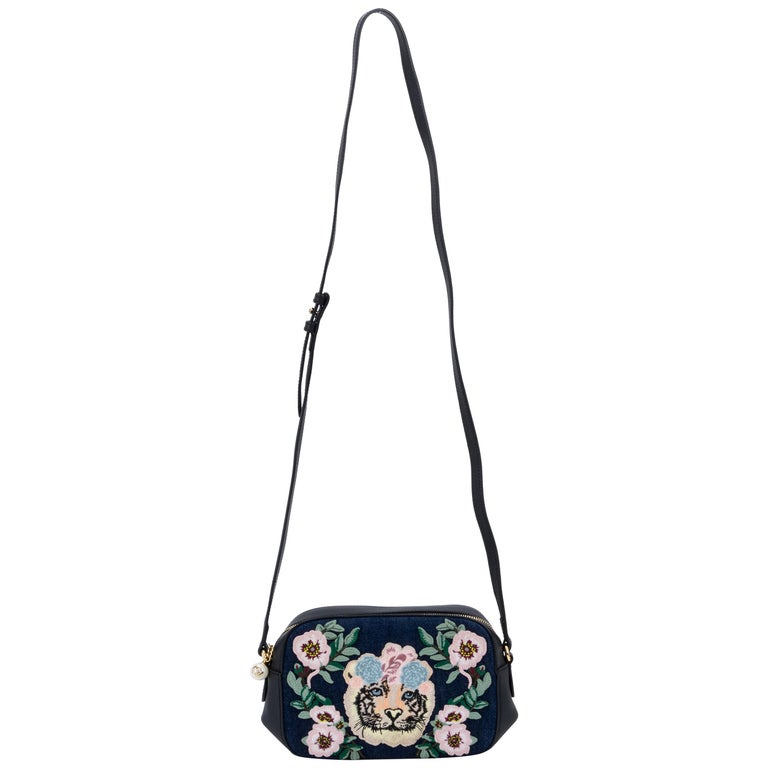 Gucci Denim Embroidered Crossbody Bag at 1stDibs