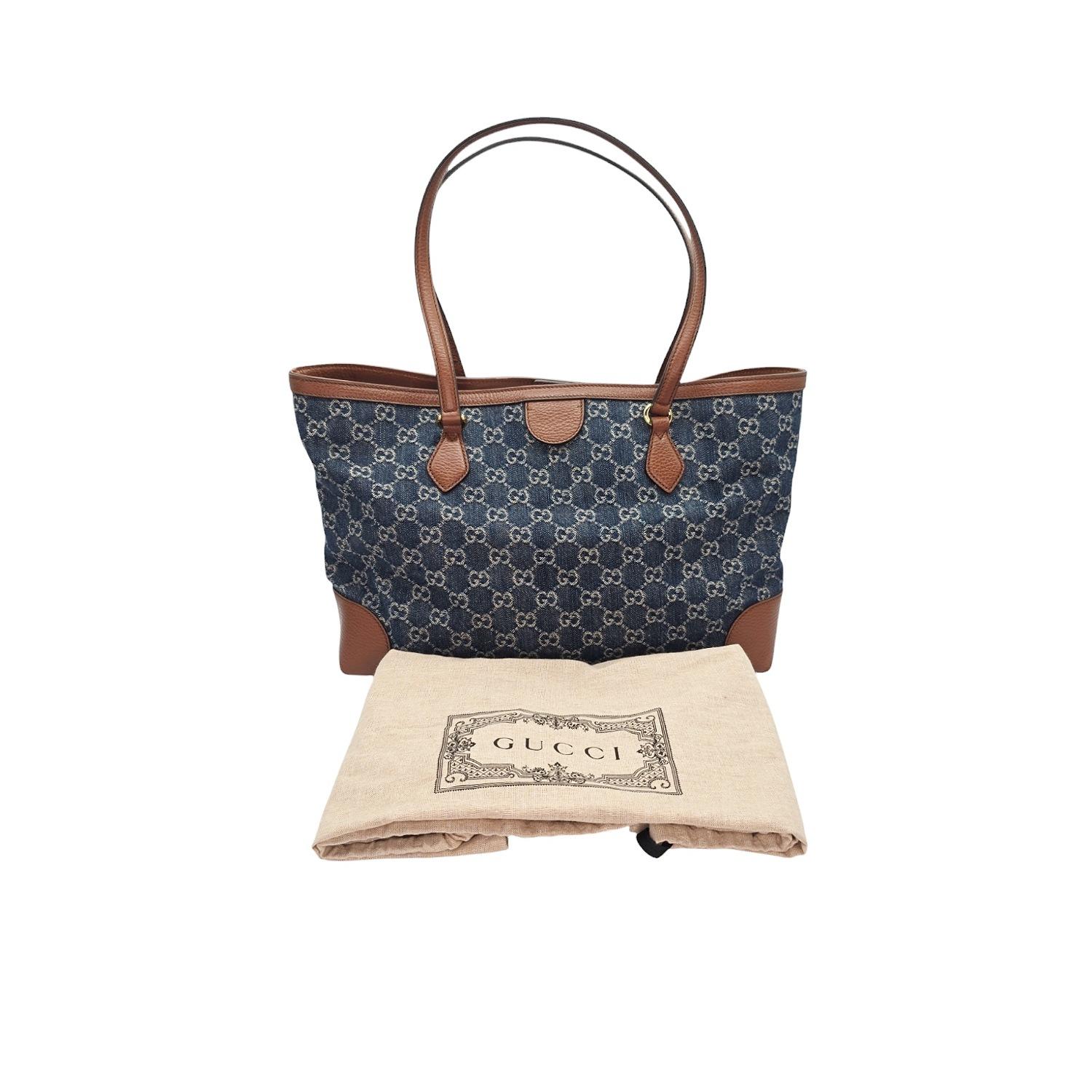 Gucci Denim GG Monogram Medium Ophidia Shopping Tote For Sale 4