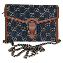 Gucci Denim GG Monogramm Mini Dionysus Kette Brieftasche Blau