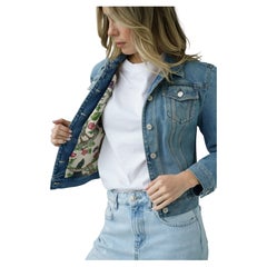 Giacca di jeans Gucci con fodera con logo floreale