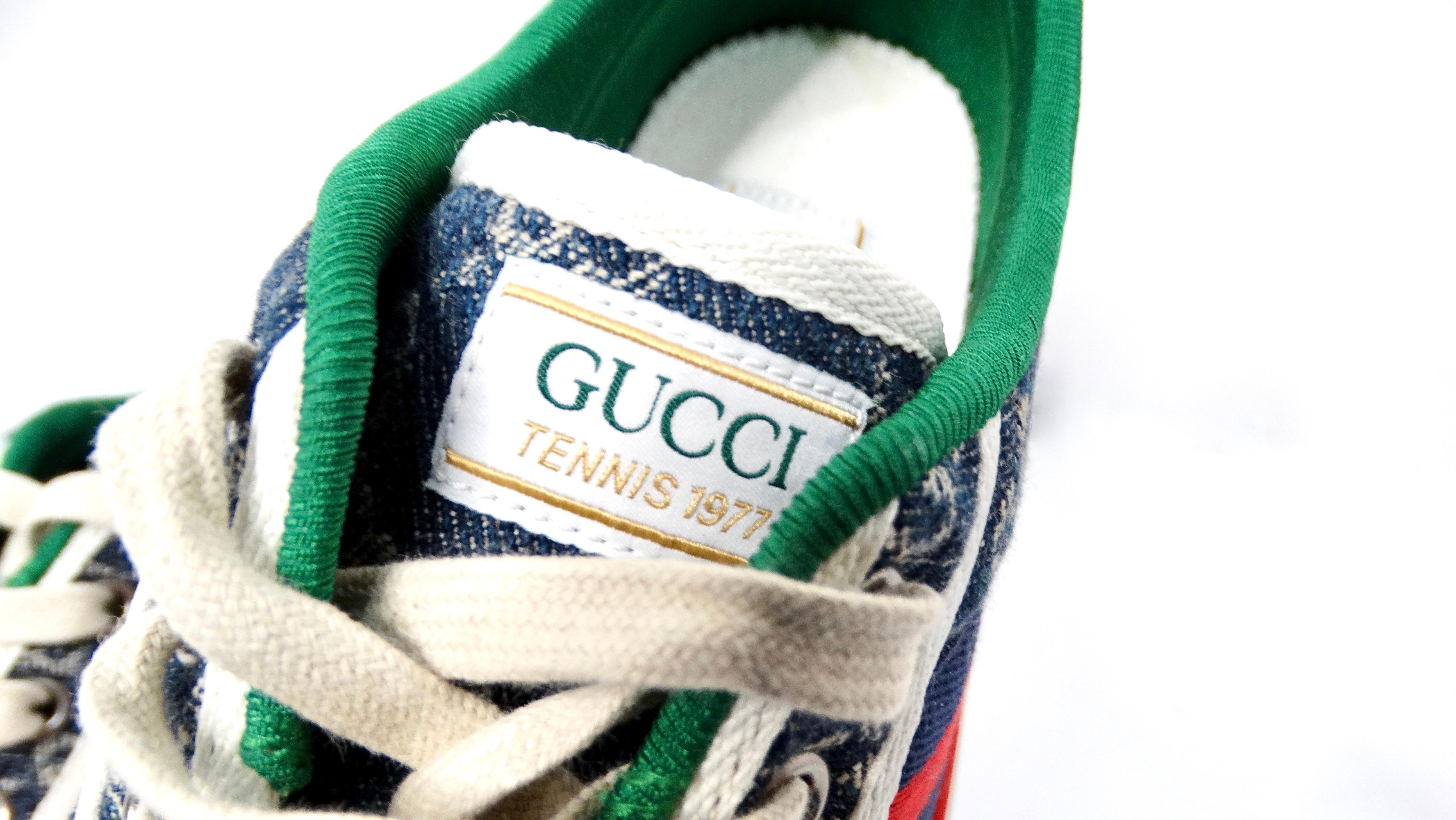 Women's Gucci Denim Monogram Web 1977 Tennis Blue Sneakers For Sale