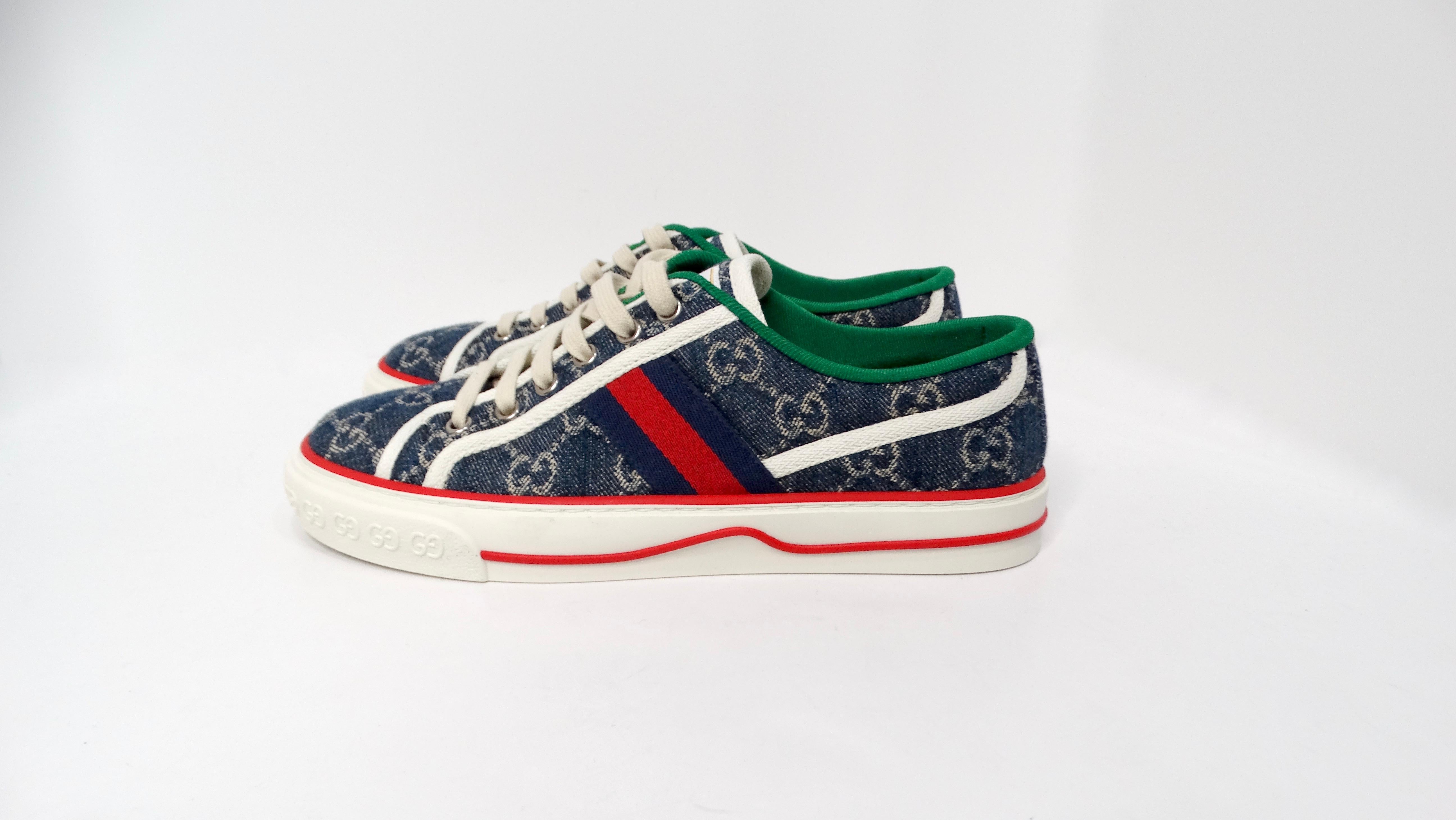 Gucci Denim Monogram Web 1977 Tennis Blue Sneakers For Sale 1