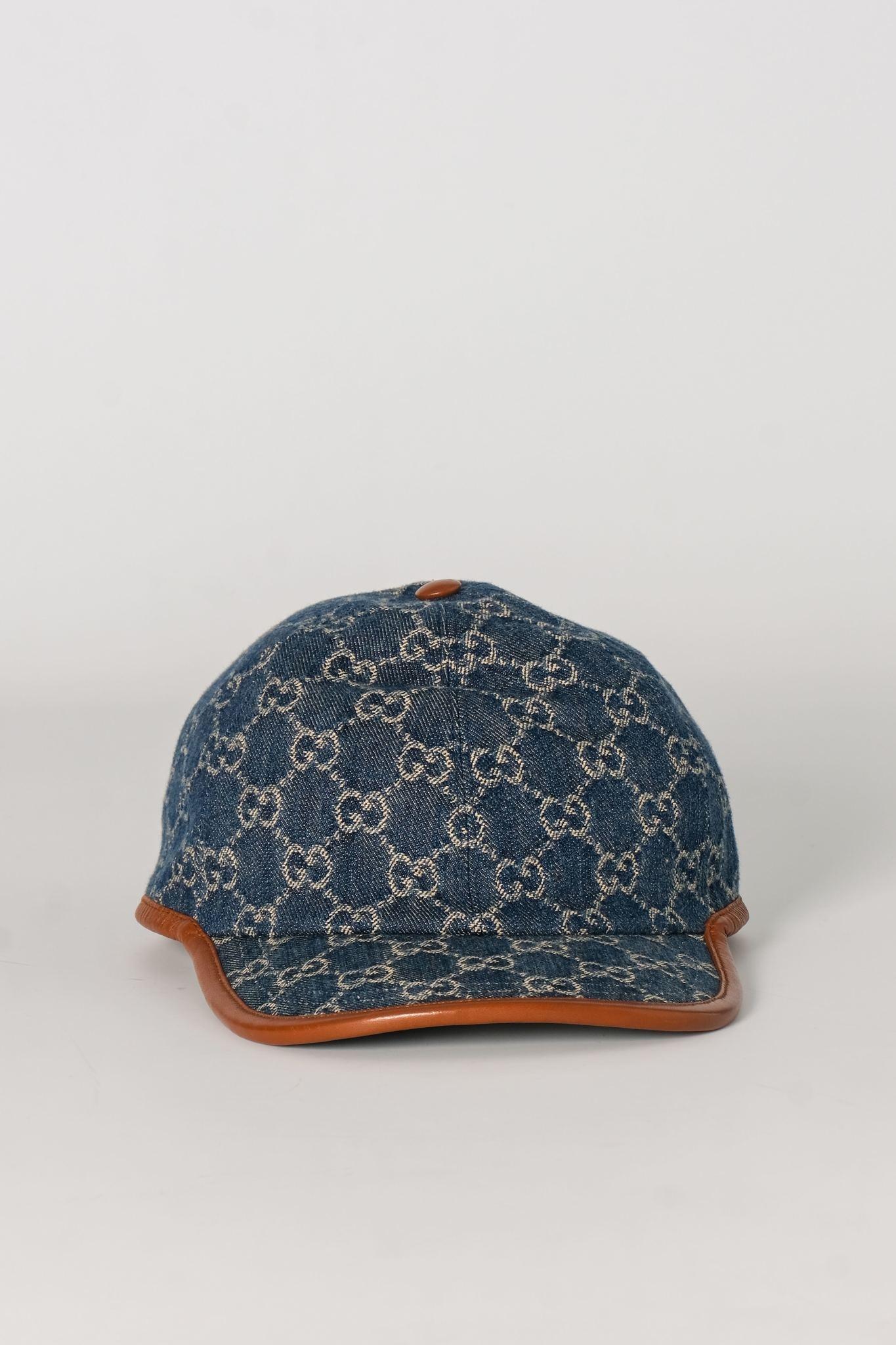 Black Gucci Denim Navy GG Monogram Baseball Cap For Sale