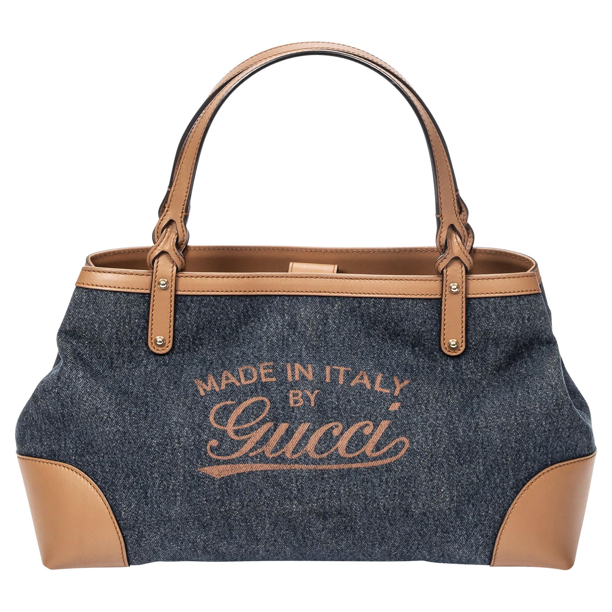 Gucci Denim Small Logo Tote For Sale