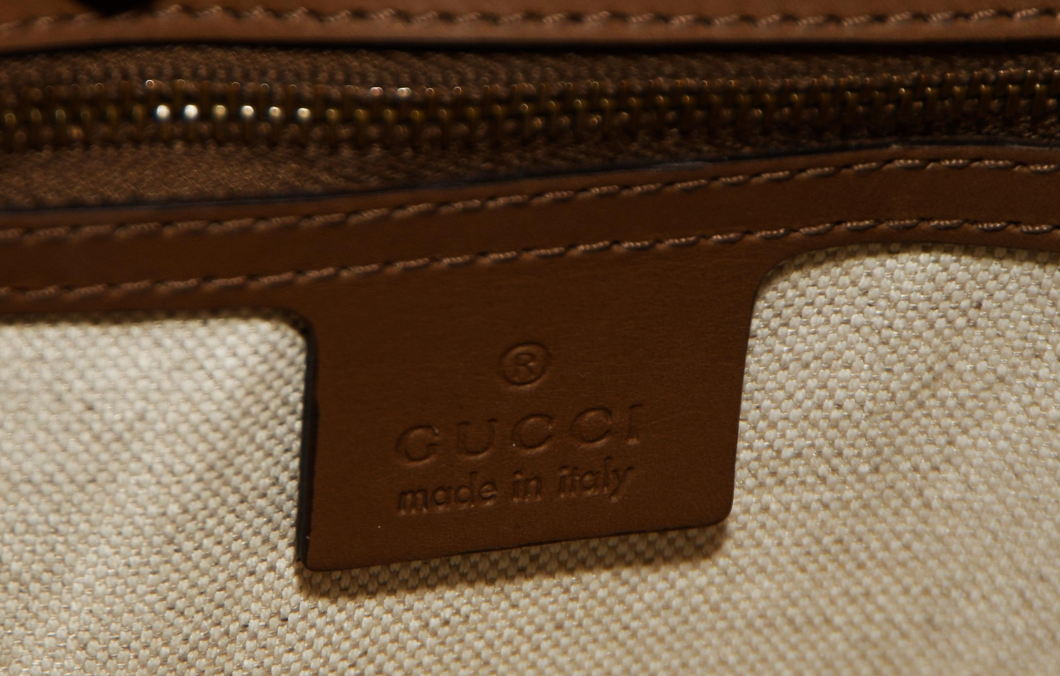 Gucci Derby Canvas Beige and Brown Leather Trim Top Handle Bag 4