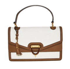 Gucci Derby Canvas Beige and Brown Leather Trim Top Handle Bag