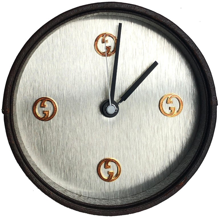 Gucci Desk Clock Pigskin Leather Vintage 80s Home Decor Interior Design