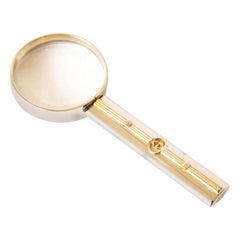 Gucci - Magnifier de bureau en métal argenté avec accessoires de bureau vintage en or
