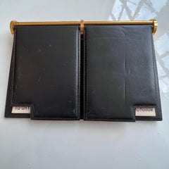 Gucci Desk Planner in Black Leather and Brass, 1970s Italy