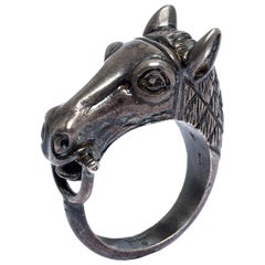 Gucci Detailed Ascot Horsehead Motif Silver Ring Taille 62