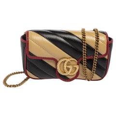 Gucci Diagonal Quilt Leather Super Mini GG Marmont Torchon Shoulder Bag