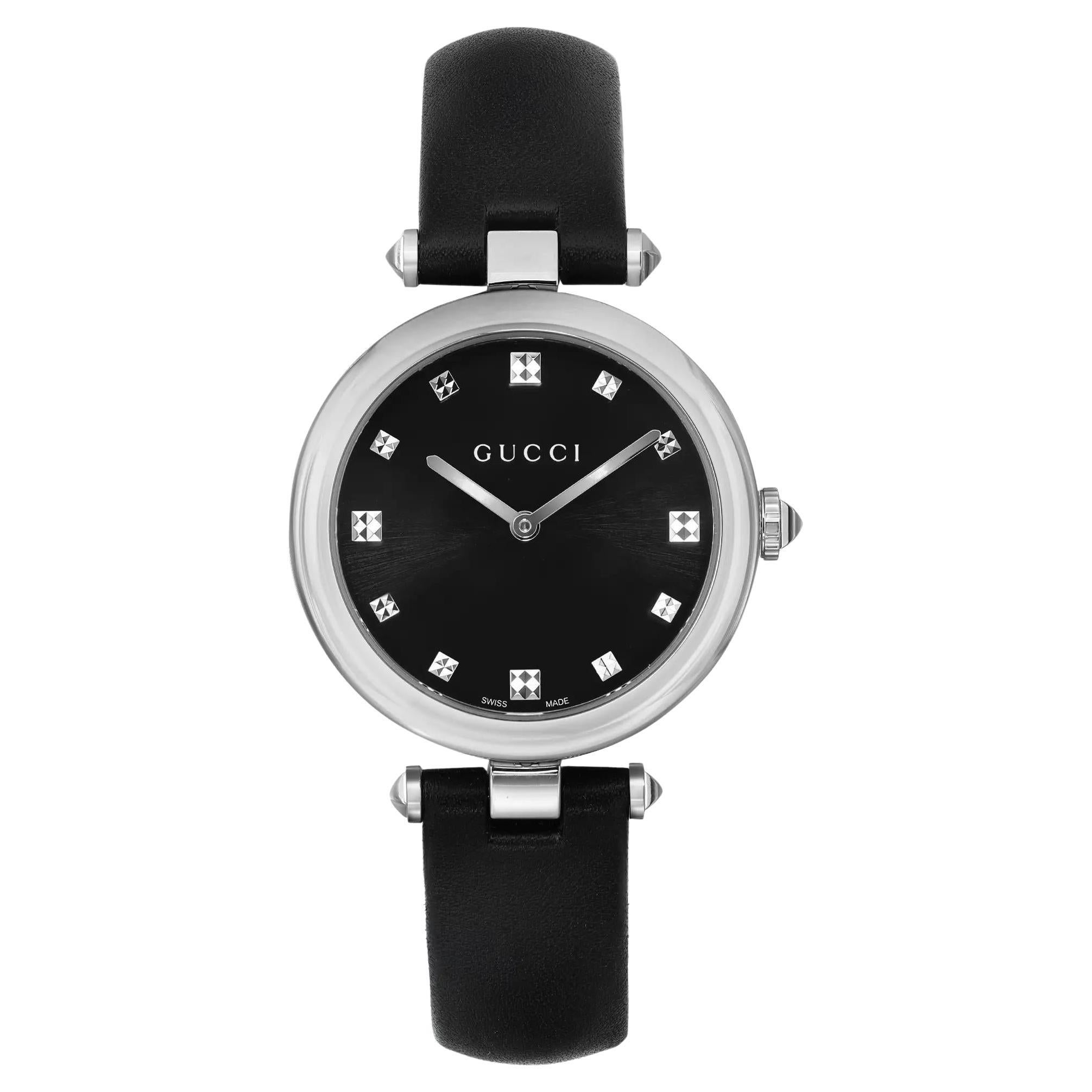 Gucci Diamantissima 32mm Stainless Steel Black Dial Quartz Ladies Watch Sale at 1stDibs | black leather watch, gucci ladies watch leather strap, gucci women watches