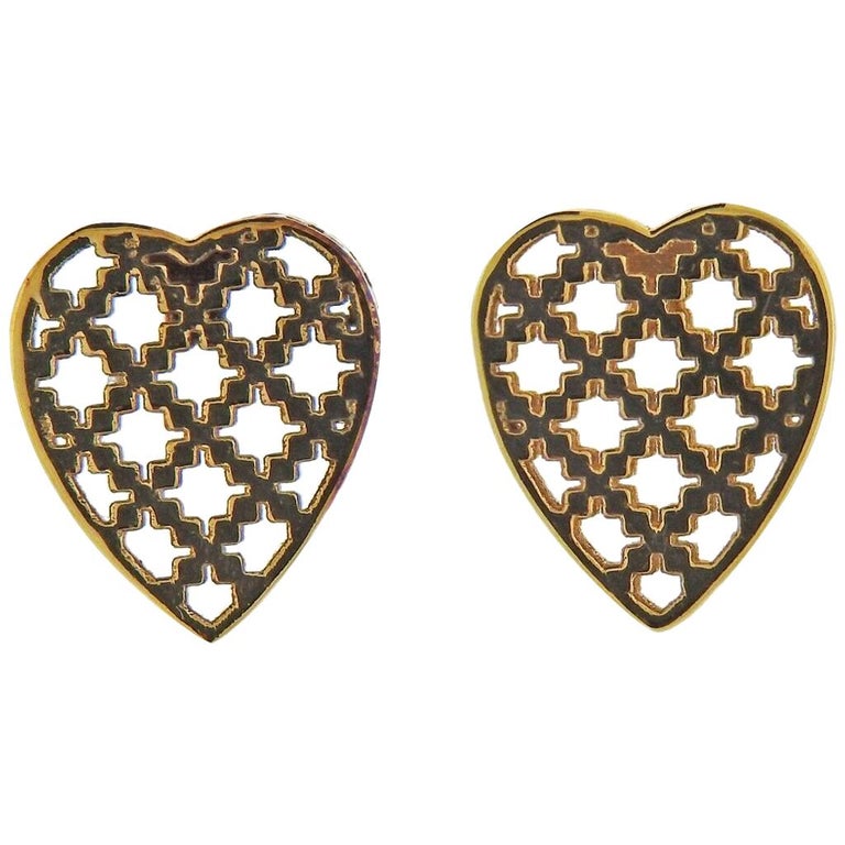 Gucci Diamantissima Gold Heart Stud Earrings at 1stDibs