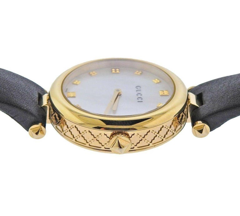 Gucci Diamantissima Gold Tone Mother of Pearl Watch YA141404 at 1stDibs