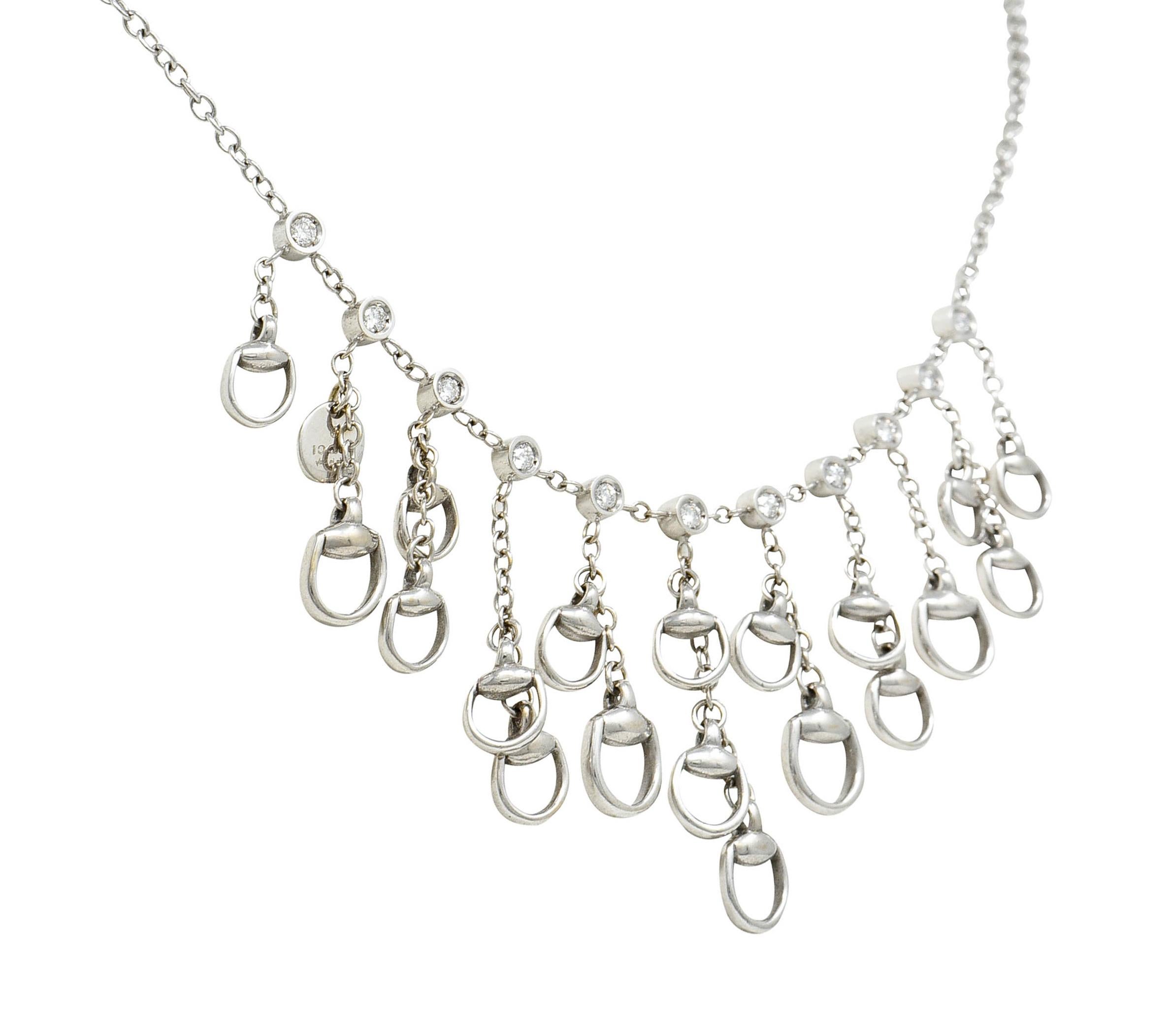 Contemporary Gucci Diamond 18 Karat White Gold Horsebit Fringe Necklace