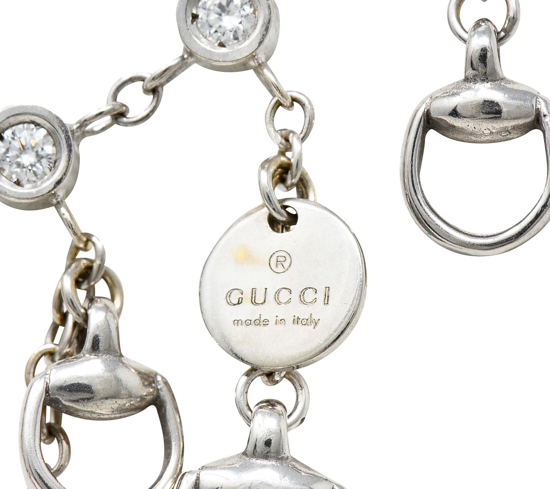 Women's or Men's Gucci Diamond 18 Karat White Gold Horsebit Fringe Necklace