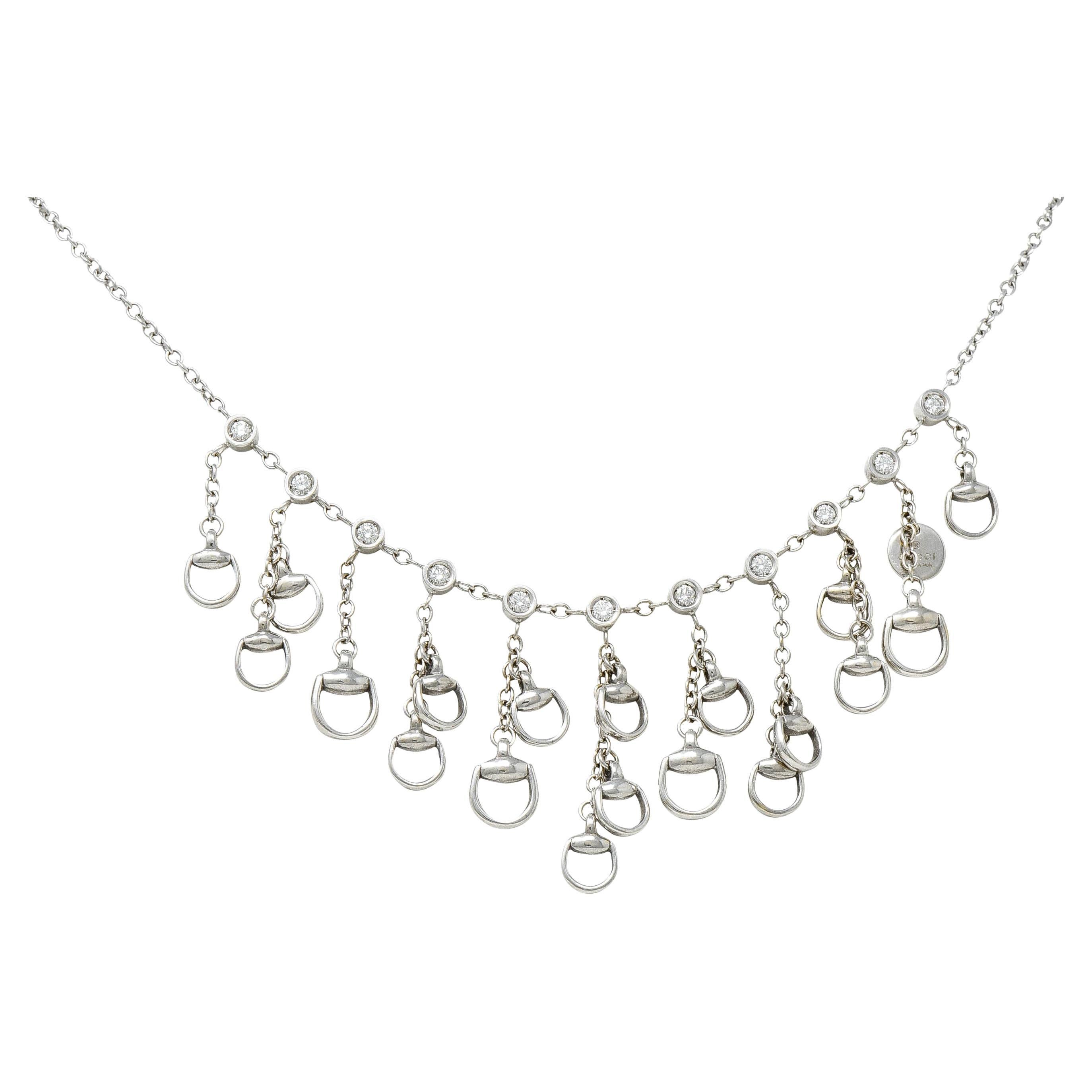 Gucci Diamond 18 Karat White Gold Horsebit Fringe Necklace