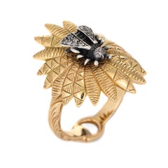 Gucci Diamond Bee Ring Estate 18k Yellow Gold Silver Horsebit Jewelry
