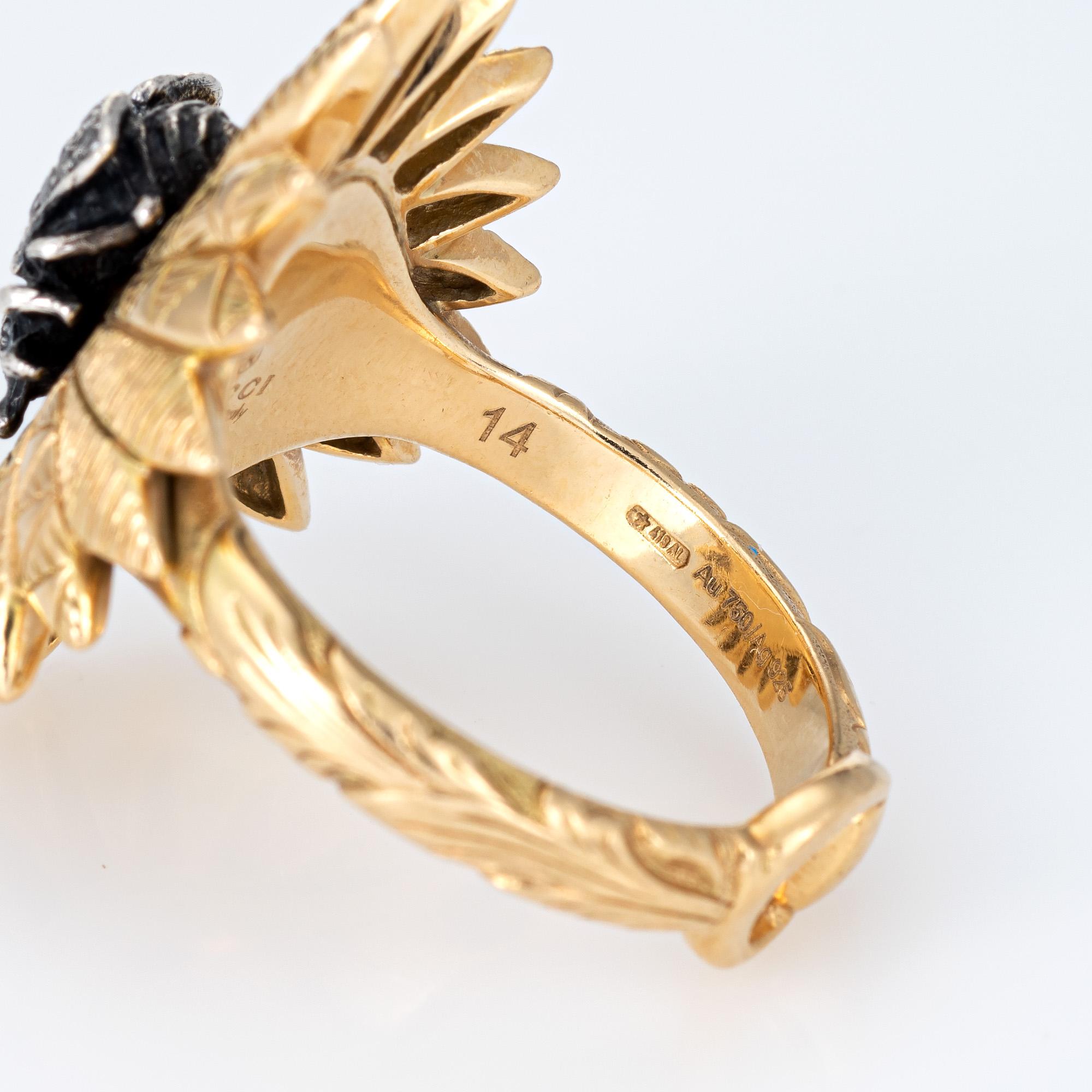 Gucci Diamond Bee Ring Estate 18k Yellow Gold Silver Horsebit Jewelry In Good Condition In Torrance, CA
