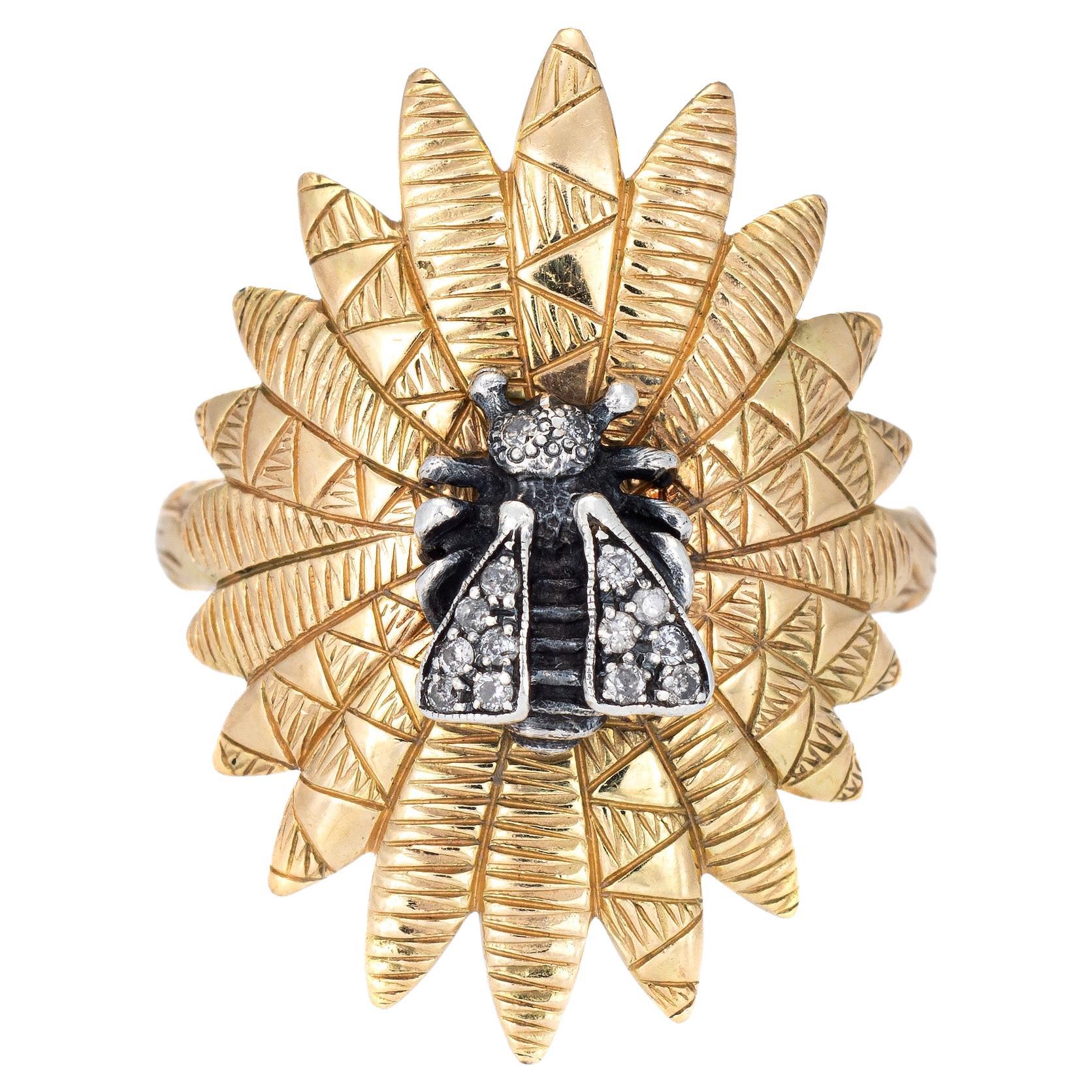 Gucci Diamond Bee Ring Estate 18k Yellow Gold Silver Horsebit Jewelry