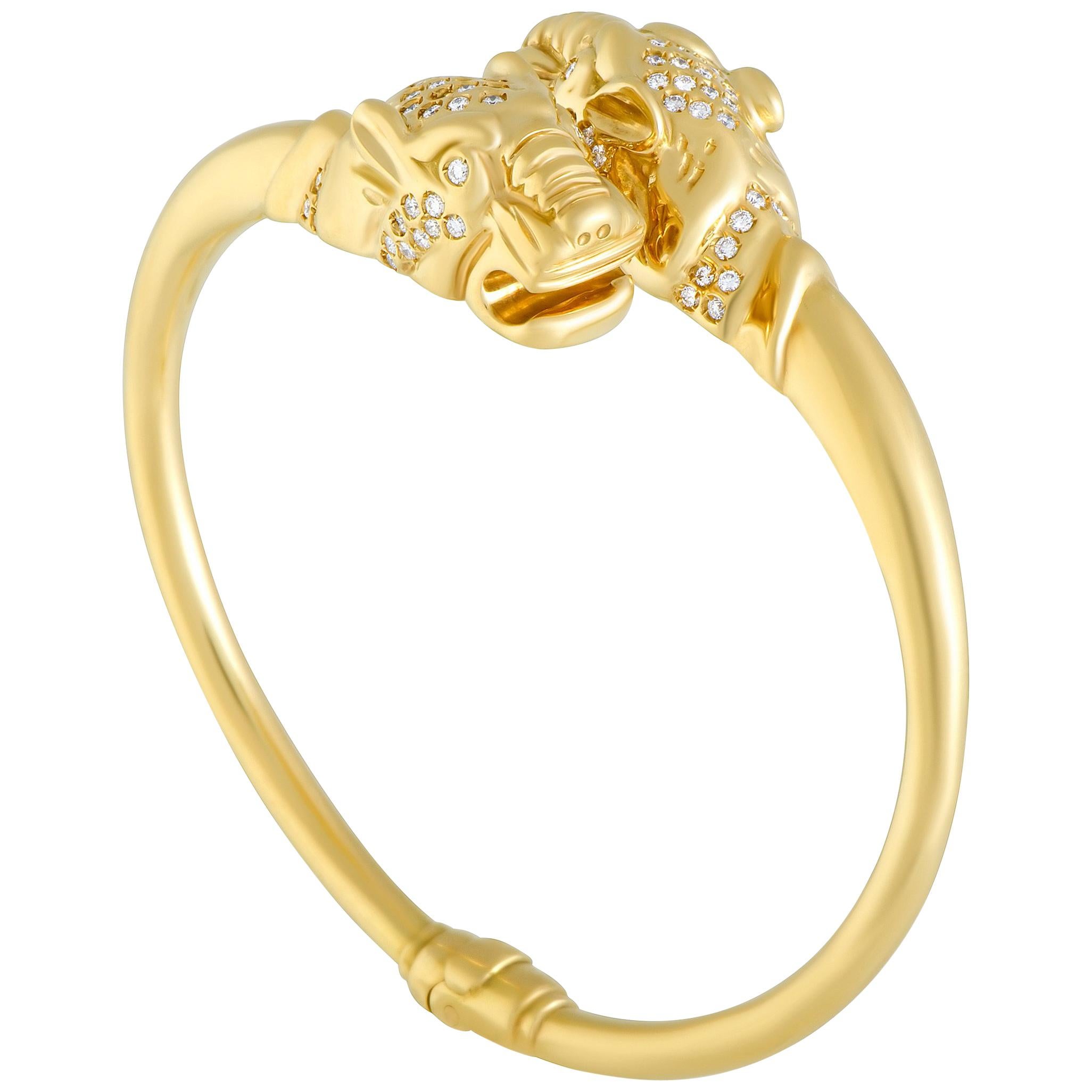 Gucci Diamond Double Panther Yellow Gold Bangle Bracelet