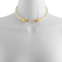 Gucci Diamant-Doppel-Panther-Omega-Halskette aus Gelbgold