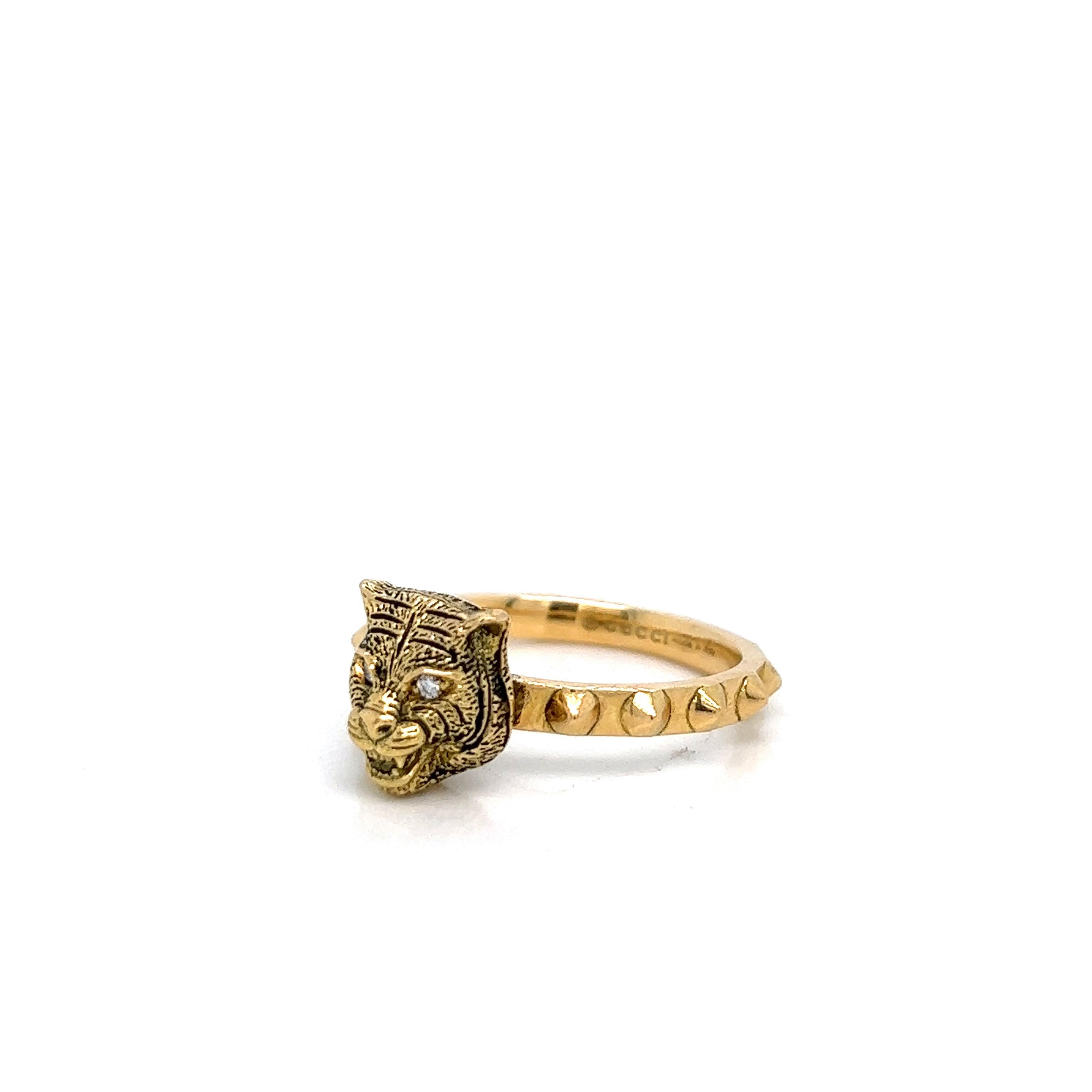 Gucci Diamond Feline Gold Ring In Excellent Condition For Sale In New York, NY