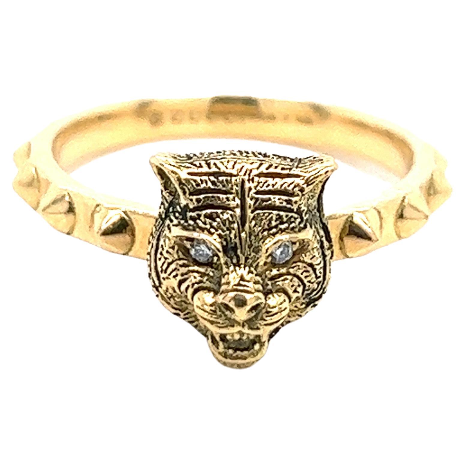 Gucci Diamond Feline Gold Ring For Sale