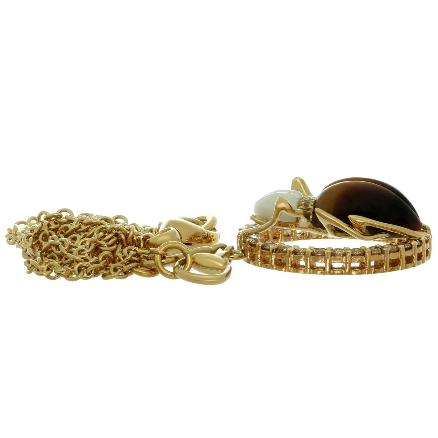 Women's GUCCI Diamond Gemstone Yellow Gold Scarab Beetle Earrings & Necklace Set