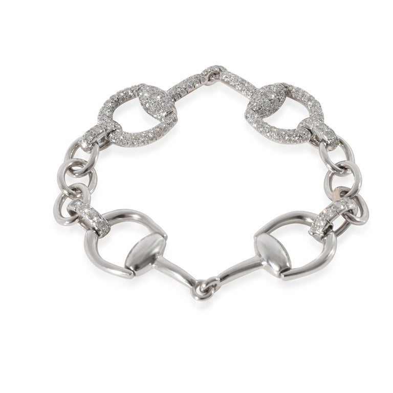 Gucci Diamond Horsebit Bracelet in 18k White Gold 2.33 CTW For Sale at
