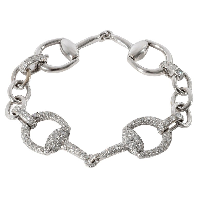 Gucci Diamond Horsebit Bracelet in 18k White Gold 2.33 CTW For Sale at