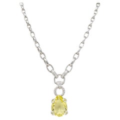 Gucci Diamond Lemon Quartz 81 Karat White Gold Horsebit Cocktail Drop Necklace