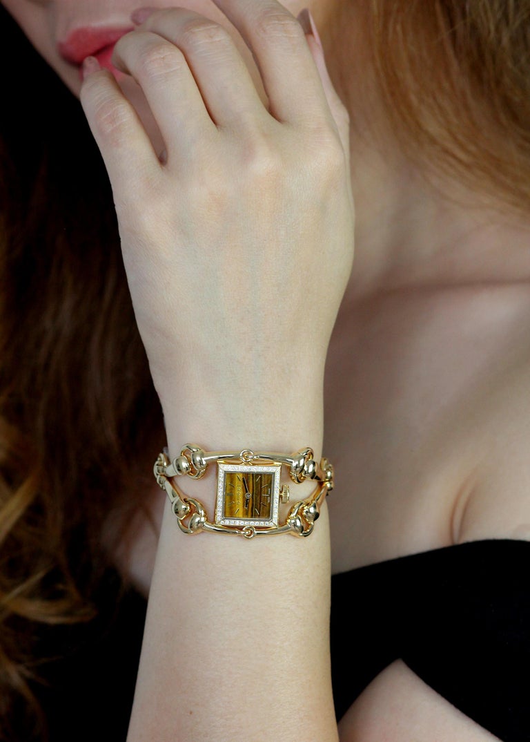 Modern Gucci Diamond Logo Signature Signoria 18-K Yellow Gold Watch, High Jewelry For Sale