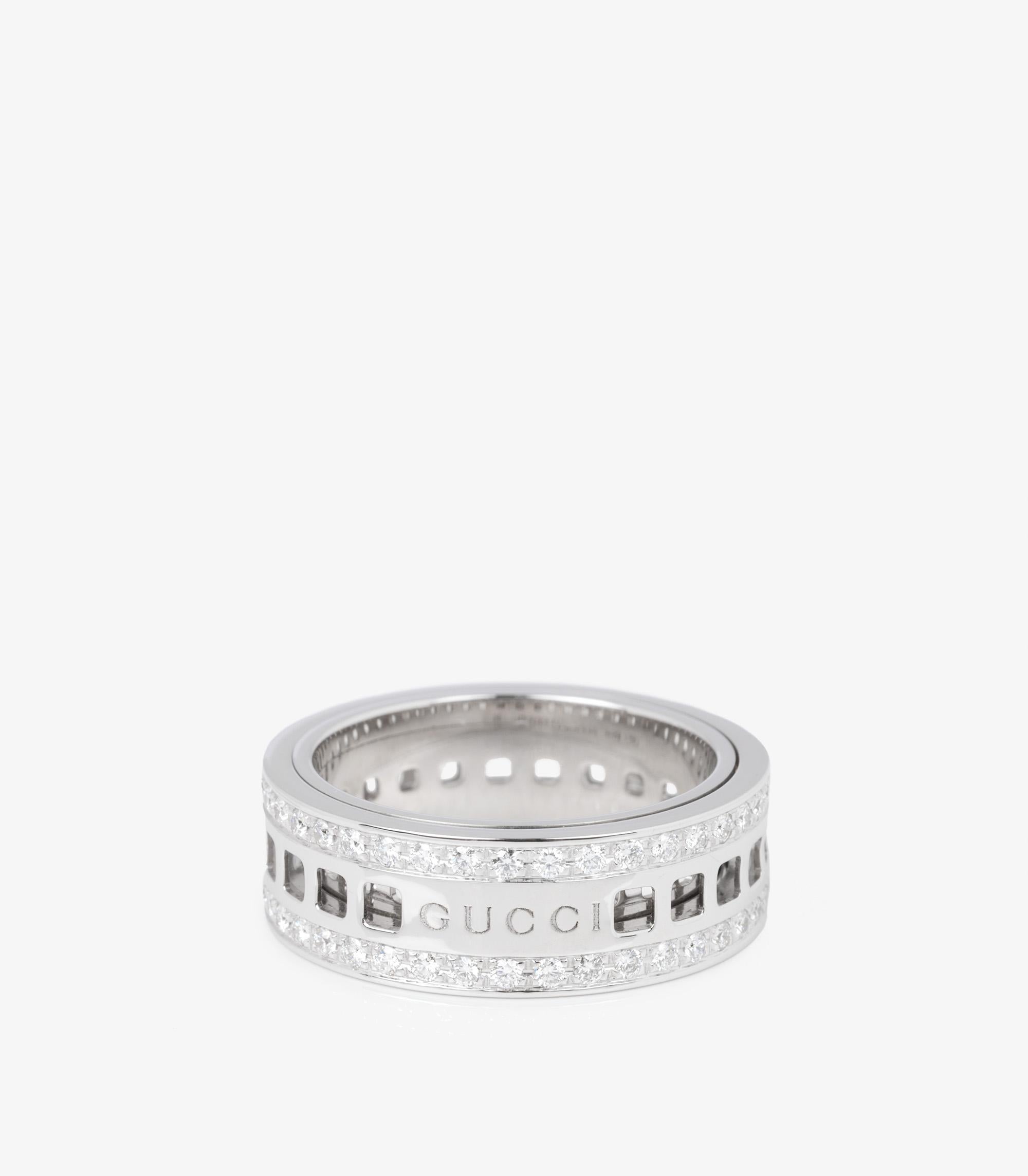 Gucci Diamond Set Spinner Ring

Brand- Gucci
Model- Spinner Ring
Product Type- Ring
Material(s)- 18ct White Gold
Gemstone- Diamond
UK Ring Size- O 3/4
EU Ring Size- 56
US Ring Size- 7 1/2
Resizing Possible- No

Gemstone Quantity- 78
Gemstone Cut-