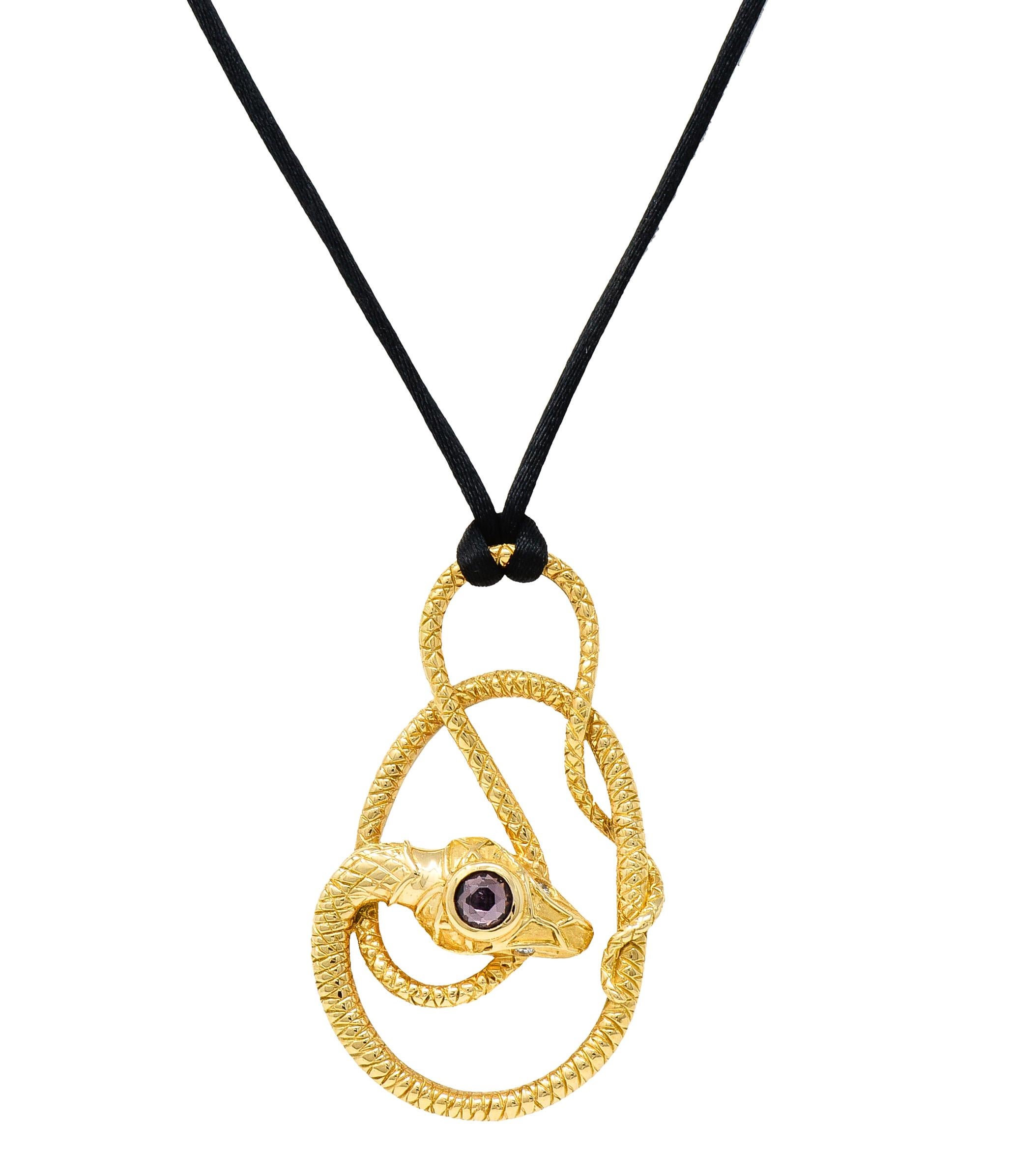 Gucci Diamond Silk Cord 18 Karat Yellow Gold Snake Pendant Necklace For Sale 4