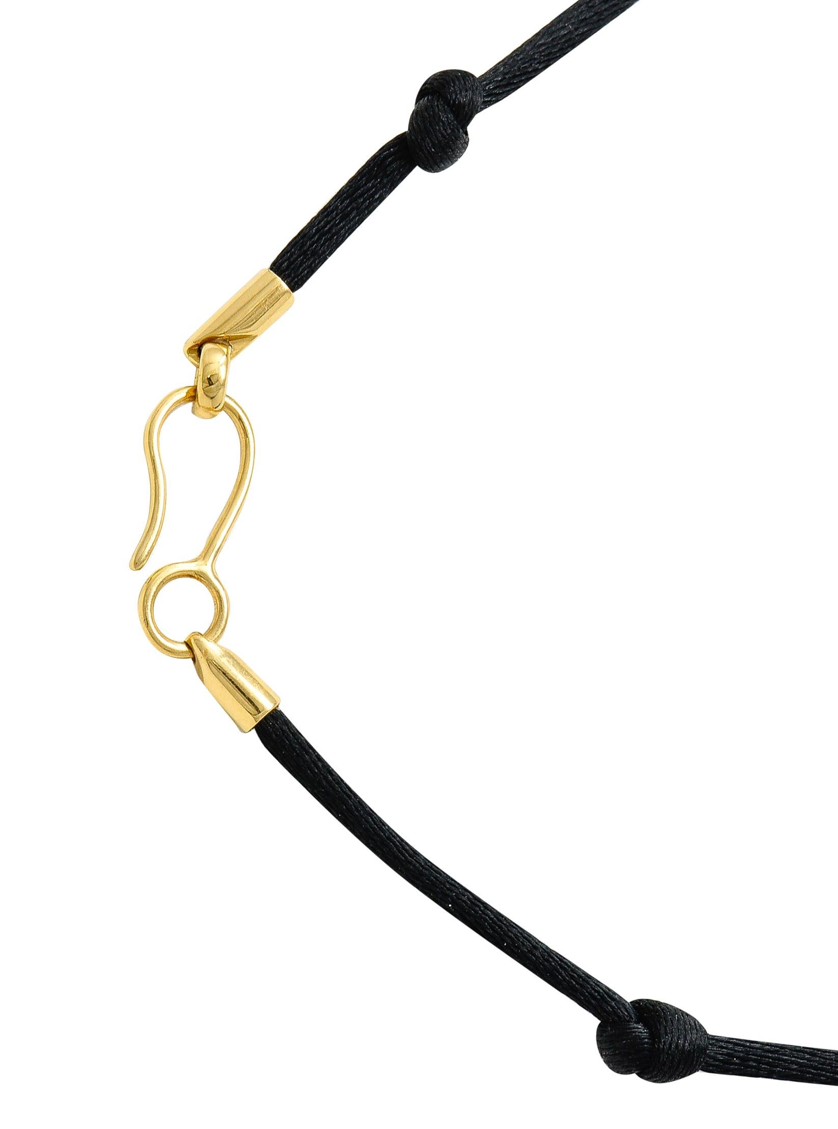Round Cut Gucci Diamond Silk Cord 18 Karat Yellow Gold Snake Pendant Necklace For Sale