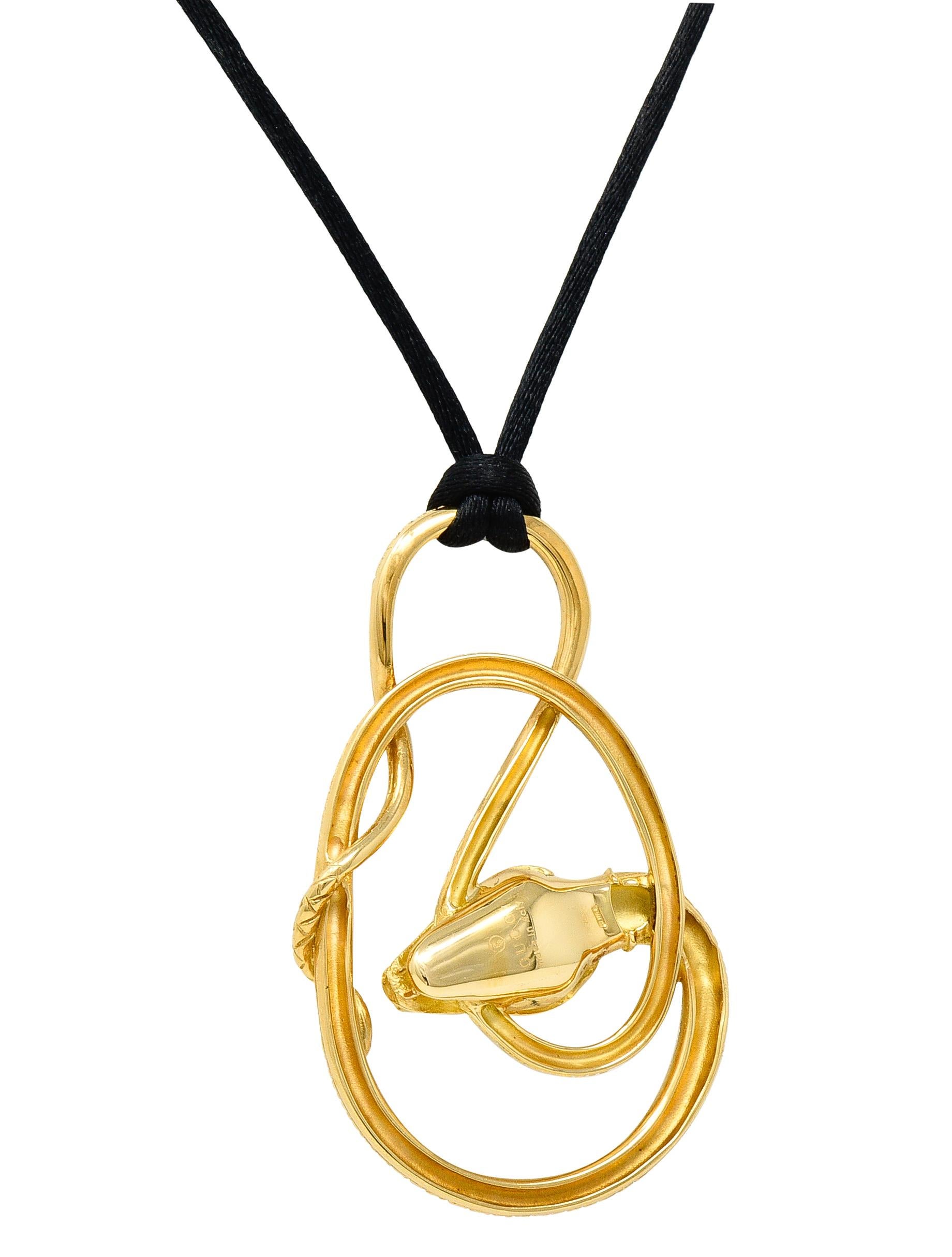 Gucci Diamond Silk Cord 18 Karat Yellow Gold Snake Pendant Necklace In Excellent Condition For Sale In Philadelphia, PA
